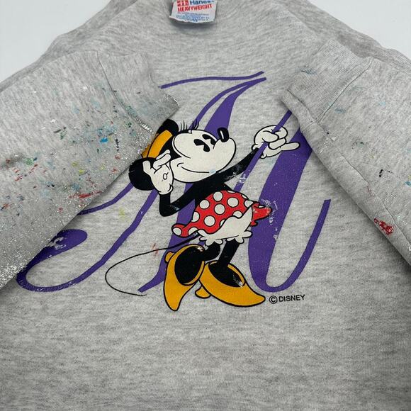 Vintage 1990s woman’s Mini Mouse Paint Splatter Sweatshirt gray faded large - Picture 3 of 6